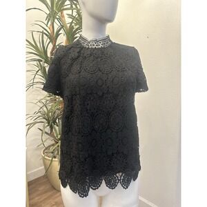 BELLDINI All Over Lace Top M/L Crochet Black‎ High Neck Blouse Pullover Cocktail